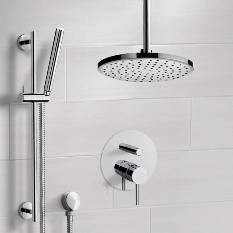 Remer SFR75-8 Chrome Shower Set With 8 Inch Rain Ceiling Shower Head and Hand Shower